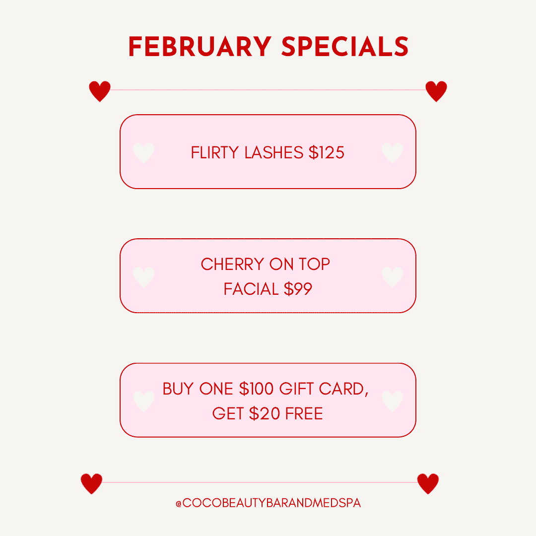 February specials with beauty service discounts.